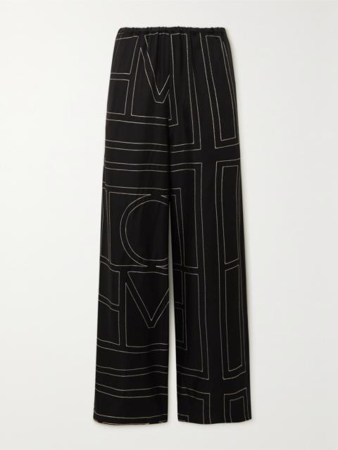 TOTEME Embroidered Silk-twill Wide-leg Pants