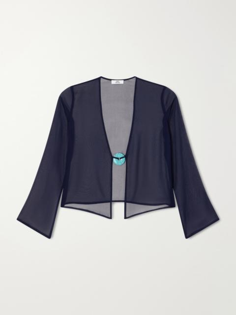 SARA CRISTINA Nerea Pearl-embellished Silk-chiffon Blouse