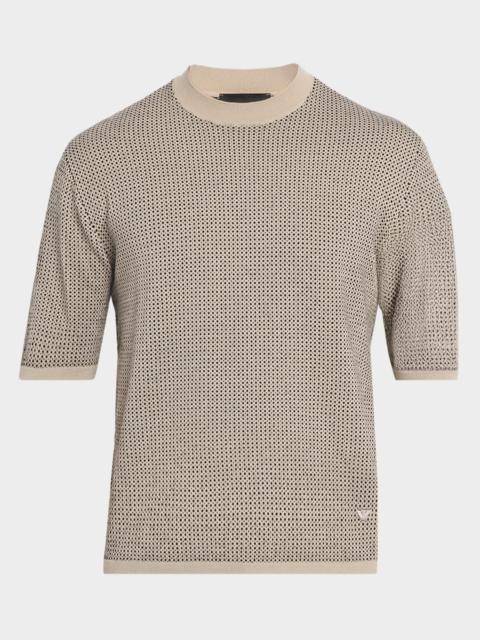 EMPORIO ARMANI Men's Micro-Dot Knit Short-Sleeve Crewneck Sweater