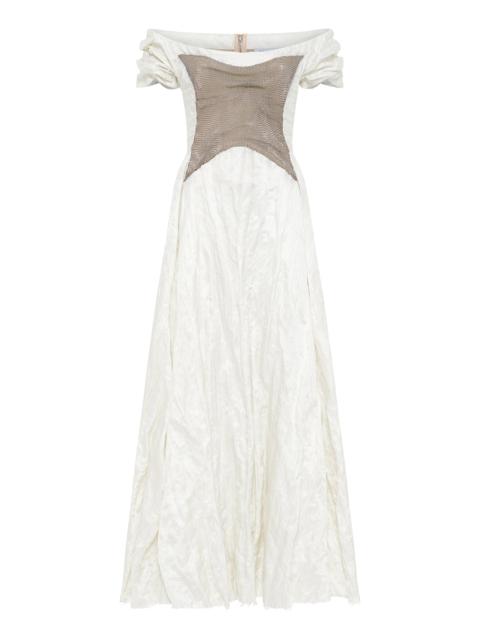 GABRIELA HEARST Augustine Chainmail Maxi Dress in Ivory Metallic Crinkled Silk & Silver Steel