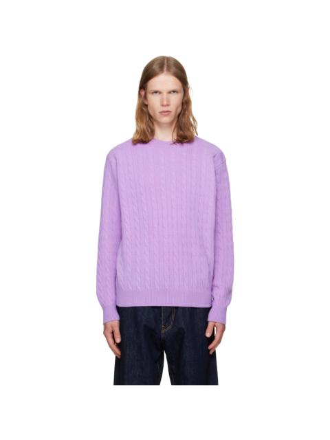 vowels Purple Cable Knit Crewneck Sweater