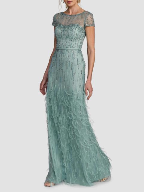 MAC DUGGAL Women's Embellished Illusion Mesh A-Line Gown - Seafoam