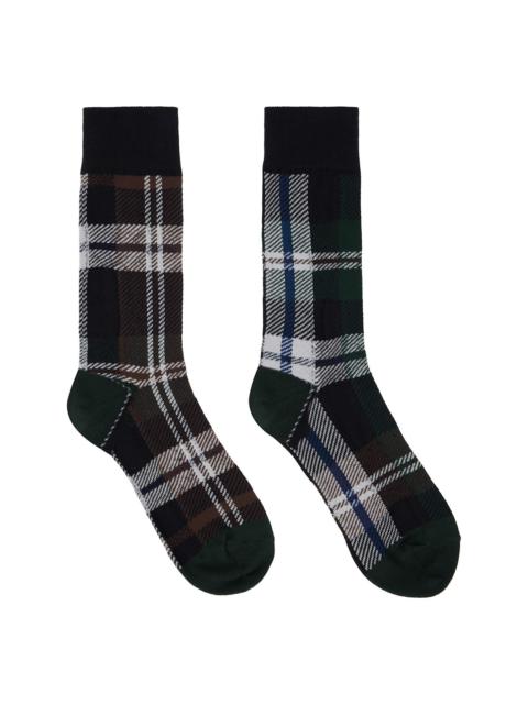 sacai Green & Brown Plaid Socks