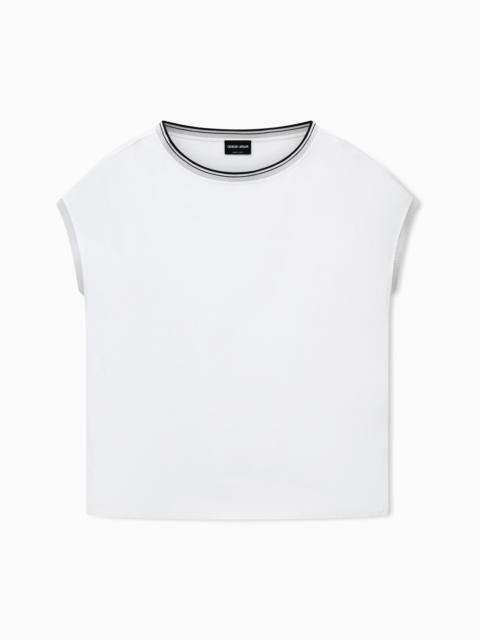 GIORGIO ARMANI BLOUSE REGULAR FIT HEAVY WASHED SILK RIBBED CREW NECK