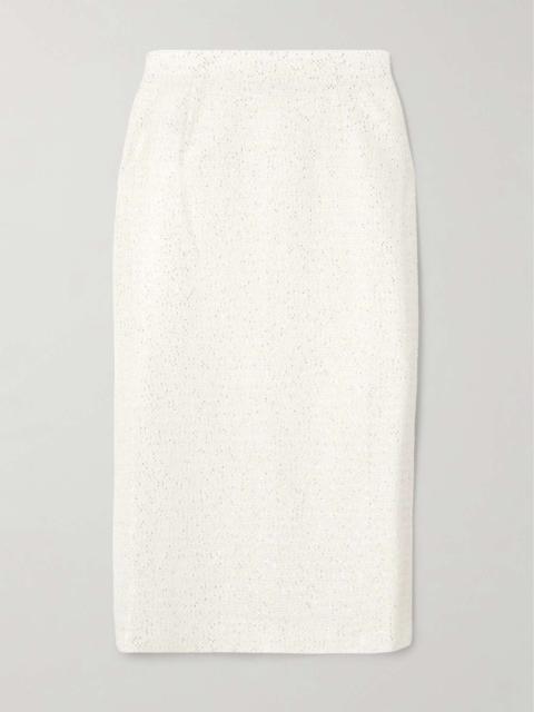 Sequin-embellished tweed midi skirt