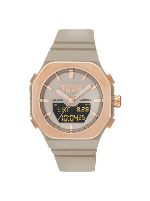 TOUS Rose-colored steel analog/digital Watch and taupe-colored nylon bracelet Bet