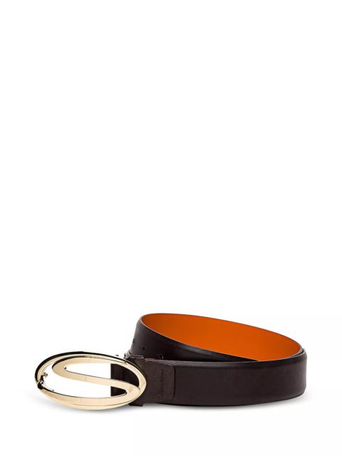 Santoni Men's Leather Logo Buckle Belt