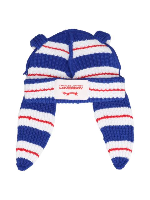 CHARLES JEFFREY LOVERBOY CHUNKY RABBIT BEANIE (BLUE/RED/WHITE STRIPE)