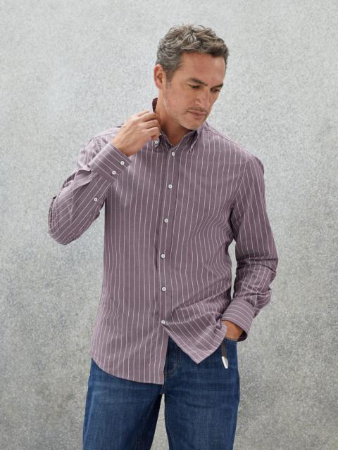 Lightweight striped poplin slim fit shirt with button-down collar