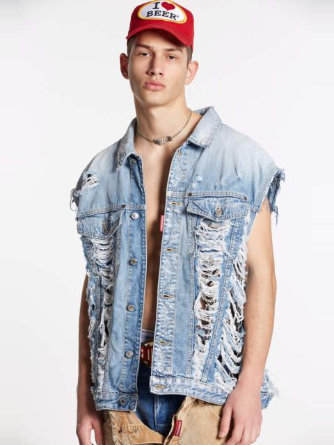 DSQUARED2 VINTAGE DESTROYED WASH CLASSIC JEAN VEST