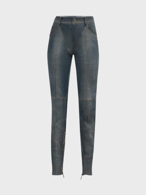 LaQuan Smith Tapered Denim Pants with Zipper Details