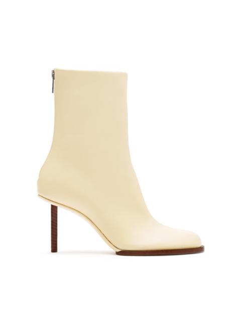JACQUEMUS Rond Carre Leather Ankle Boots ivory
