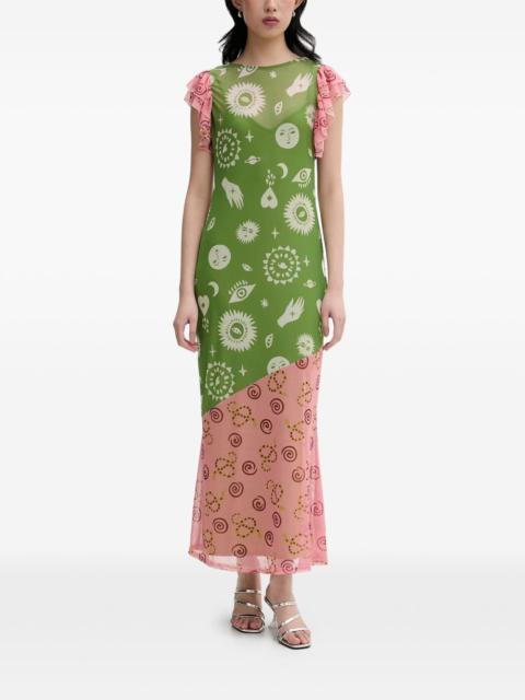 Never Fully Dressed graphic-print ruffled midi dress