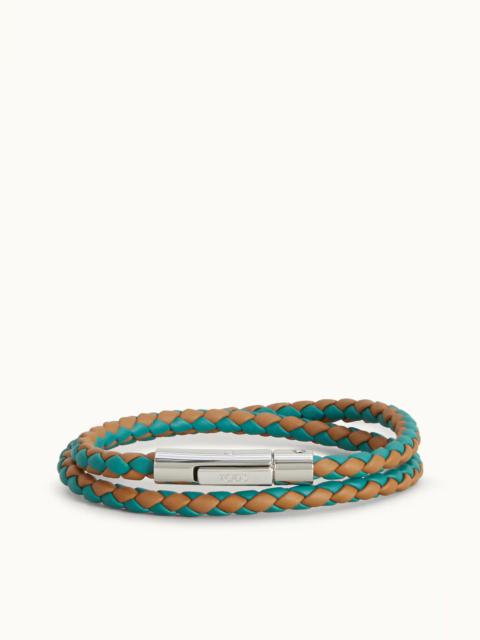 Tod's MYCOLORS BRACELET IN LEATHER - LIGHT BLUE, BROWN
