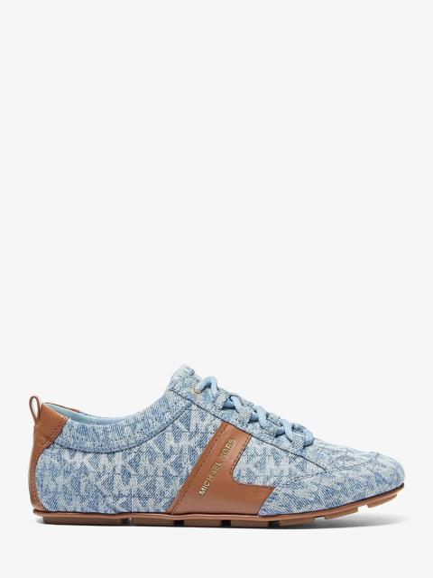 MICHAEL KORS Keely Signature Logo Print Denim and Leather Trainer