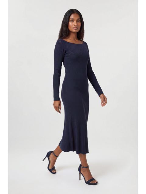 KAREN MILLEN Pointelle Knit Panelled Bardot Midi Dress
