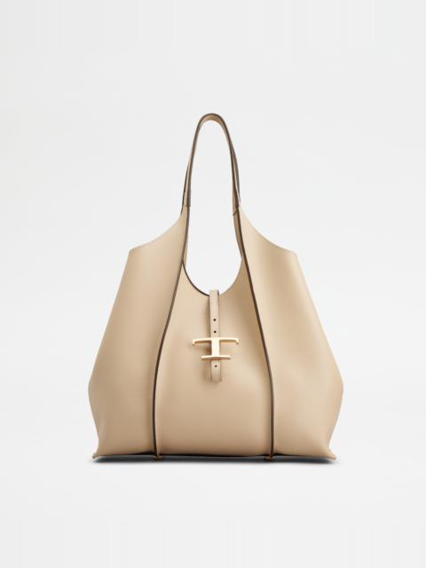 T TIMELESS SHOPPING BAG IN LEATHER MEDIUM - BEIGE