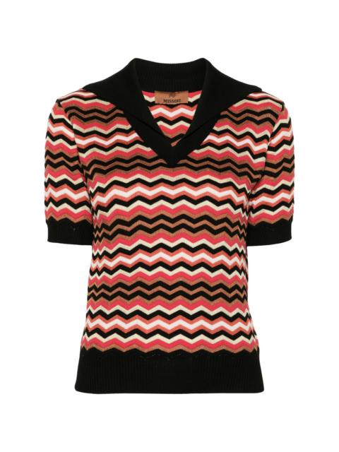 zigzag-print fine-knit top