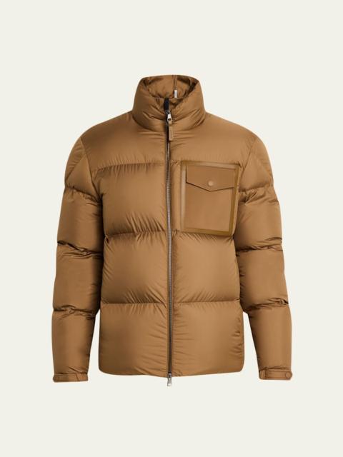 Moncler Men's Leather-Pocket Down Puffer Jacket