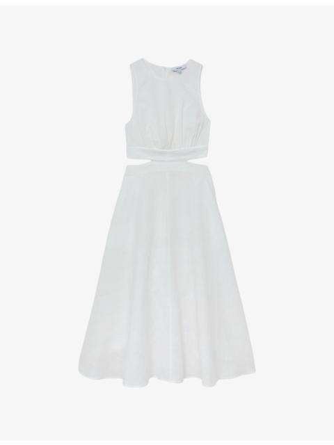 REISS Hazel Cut-Out Linen and Cotton Midi Dress