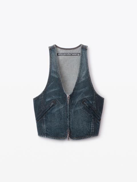 Alexander Wang clear crystal hotfix vest in cotton denim