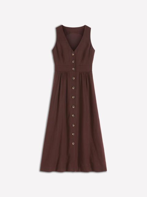 BODEN Catherine Button Linen Dress-Bitter Chocolate