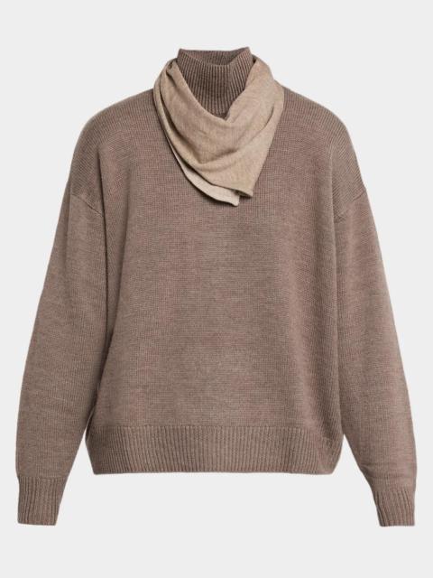 STAUD Winston Scarf Wool Turtleneck Sweater