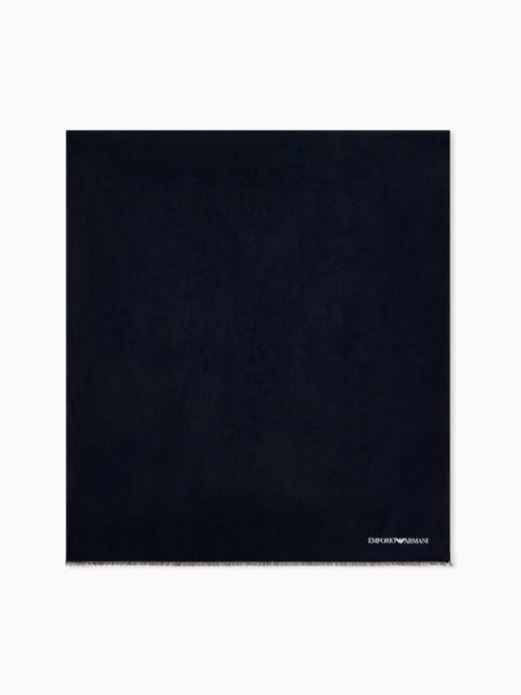 EMPORIO ARMANI STOLE IN VISCOSE AND MODAL WITH FRINGES AND PRINTED LOGO