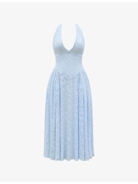 House of CB Arietta halter-neck jacquard woven midi dress