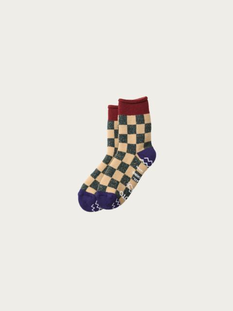 ROTOTO® Pile Room Socks "Checkerboard" - Maroon / Navy Blue