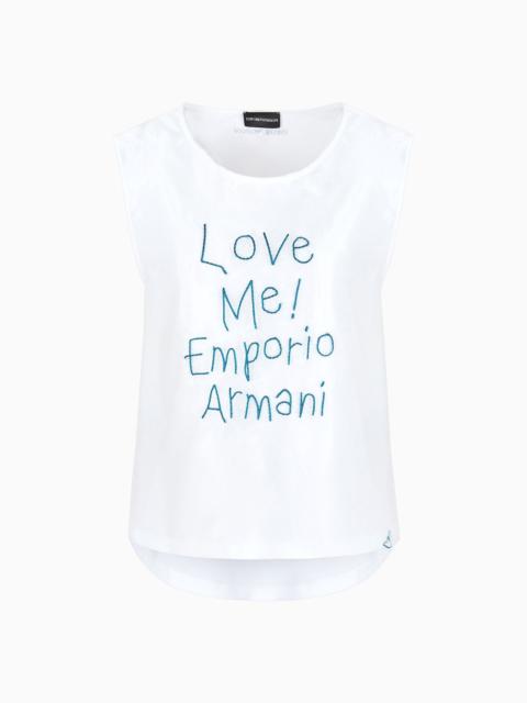 EMPORIO ARMANI ASV embroidered organic jersey top with organza insert