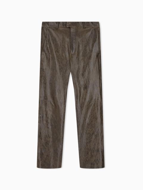 EMPORIO ARMANI SEMI-GLOSSY DRUMMED LEATHER TROUSERS WITH A METAL ZIP