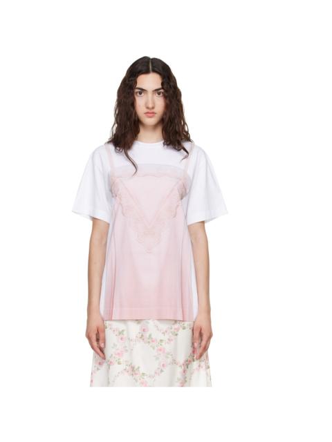 Simone Rocha White & Pink Bow Sash Slip Dress Trompe L'Oeil Print T-shirt