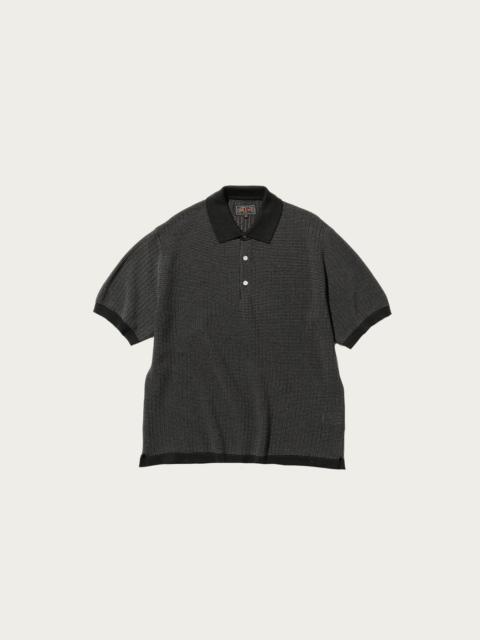 BEAMS PLUS Knit Polo "WASHI" 2 Tone - Black