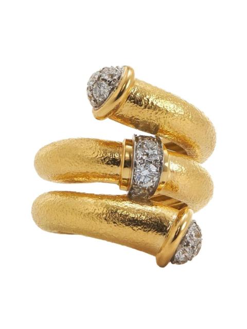 DAVID WEBB Diamond Tip Pipe Hammered Ring