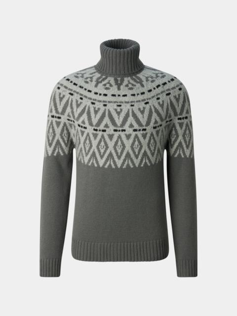 BOGNER Roxter Cashmere Norwegian Pullover in Olive/Light Gray
