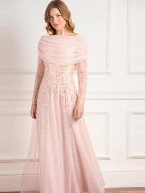 Needle & Thread Moonlight Sequin Draped Long Sleeve Gown