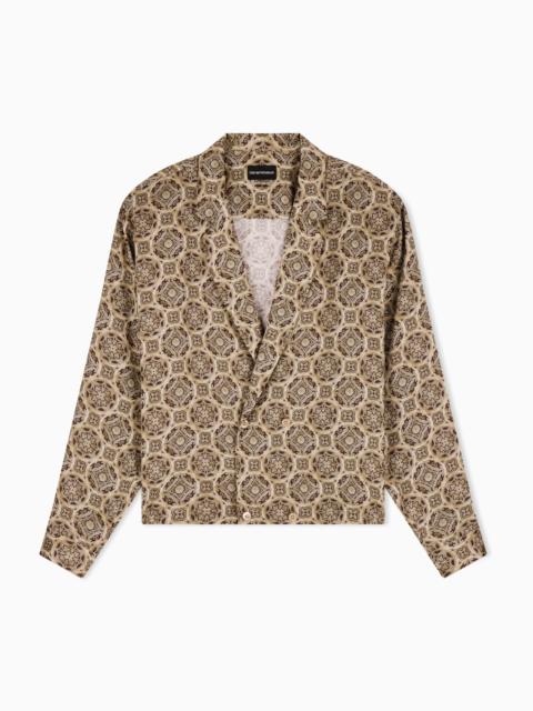 DOUBLE-BREASTED SATIN SHIRT WITH ALL-OVER PRINT