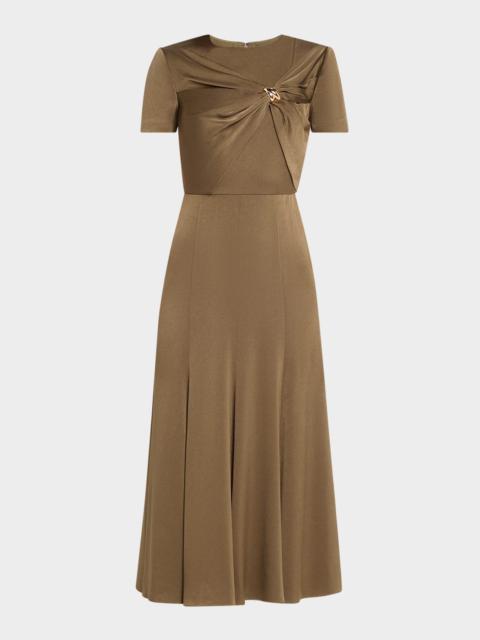 ROLAND MOURET Draped Satin Crepe Midi Dress