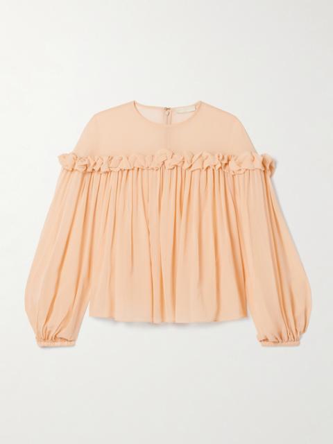 ULLA JOHNSON Peggy Ruffled Gathered Silk Crepe De Chine Blouse