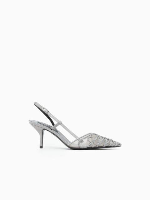 GIORGIO ARMANI DECOLLETE SHOE LEATHER AND MESH WITH SATIN AND RHINESTONES