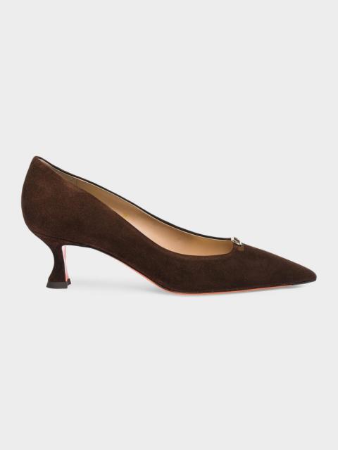 Santoni 55mm Sabine Suede Buckle Pumps