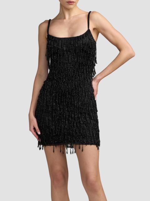 MAC DUGGAL Women's Beaded Fringe Mesh Mini Dress - Black