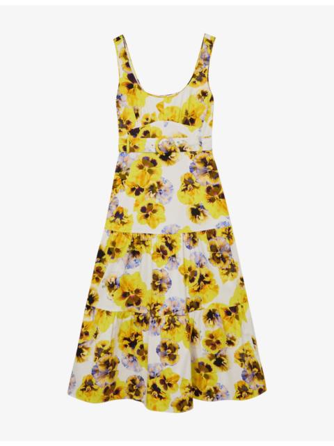 REISS Erin Floral-Print Stretch-Cotton Midi Dress
