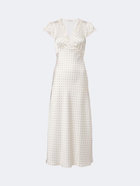 FAITHFULL Mina lace-trimmed polka-dot satin midi dress