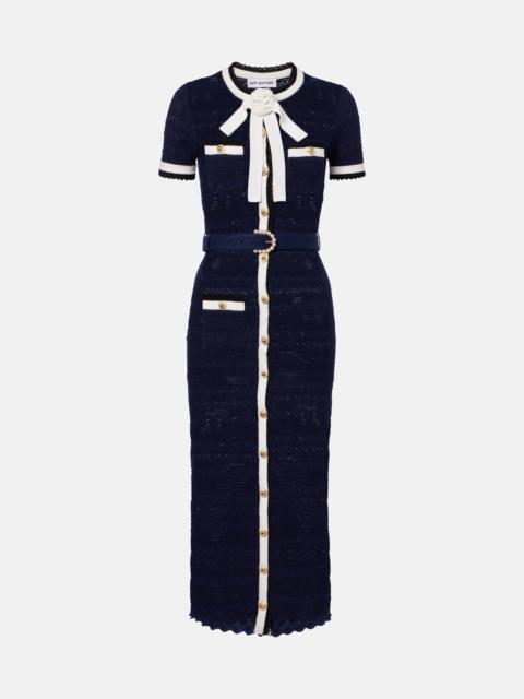 self-portrait Bow-detail pointelle cotton-blend midi dress
