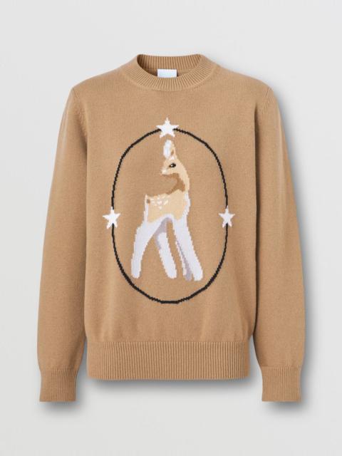 Burberry Deer Intarsia Wool Cashmere Blend Sweater