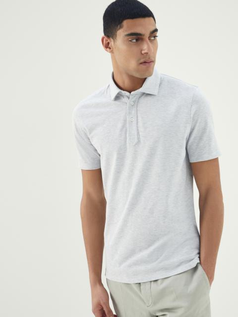 Cotton piqué slim fit polo with shirt-style collar
