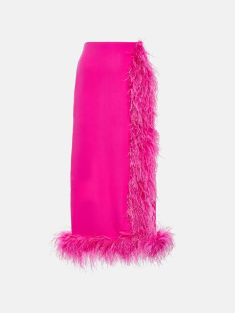Valentino Feather-trimmed silk cady midi skirt