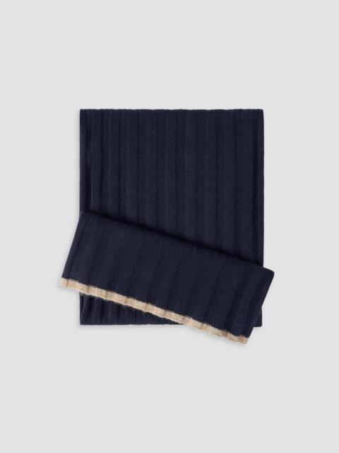 Brunello Cucinelli Men's Cashmere Rib Knit Scarf - Navy Blue